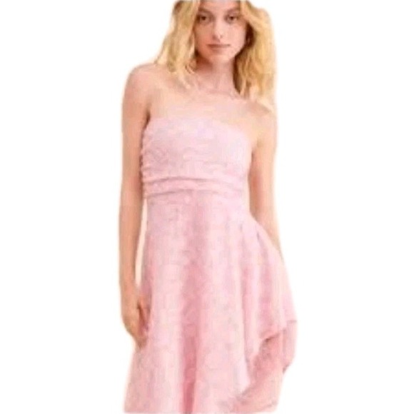 EN ELLY‎ XL Pink Strapless Dress Floral Lace Overlay Party Cocktail Miaxi Dress - Picture 1 of 10